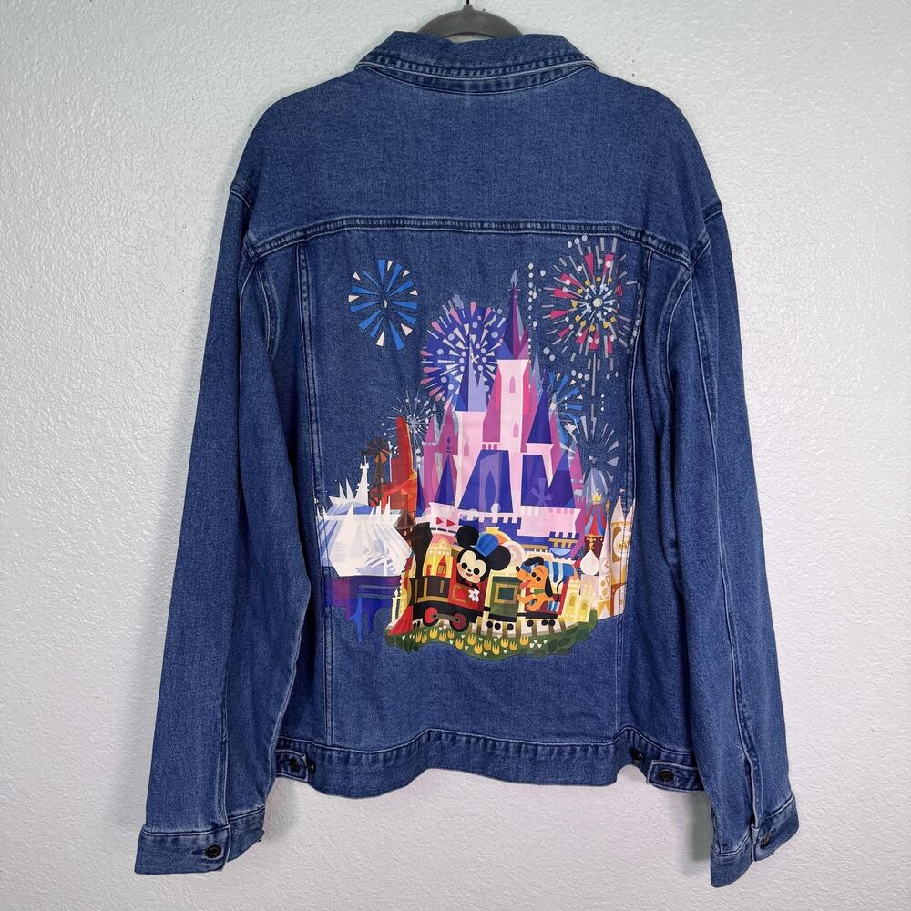 Disney Joey Chou Denim Jacket XXL Mickey Mouse Castle Fireworks Park Art NEW 2X